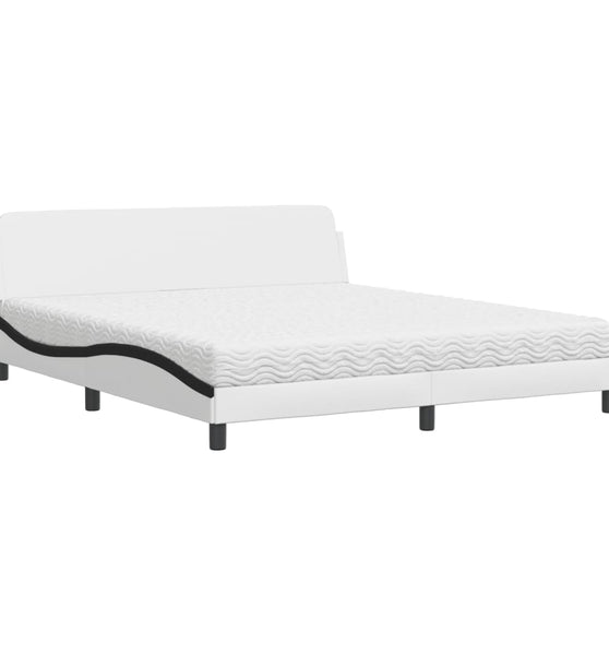 Bett mit Matratze Weiß und Schwarz 180x200 cm Kunstleder