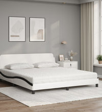 Bett mit Matratze Weiß und Schwarz 180x200 cm Kunstleder