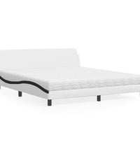 Bett mit Matratze Weiß und Schwarz 180x200 cm Kunstleder