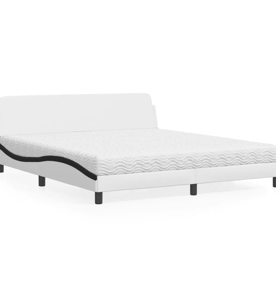 Bett mit Matratze Weiß und Schwarz 180x200 cm Kunstleder