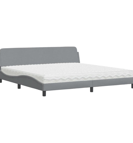 Bett mit Matratze Hellgrau 200x200 cm Stoff