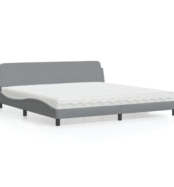 Bett mit Matratze Hellgrau 200x200 cm Stoff