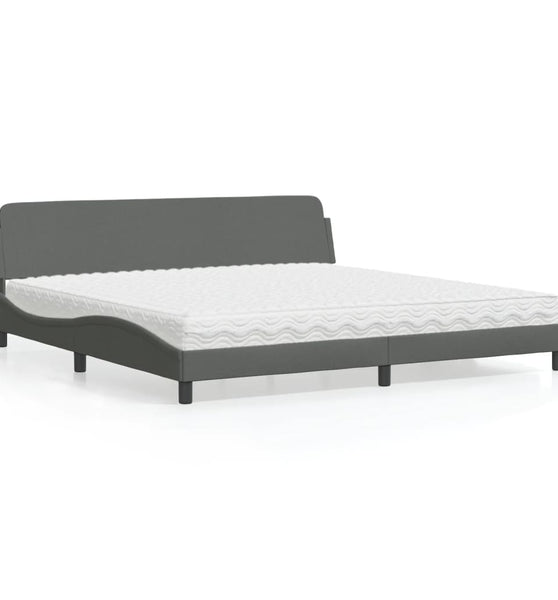 Bett mit Matratze Dunkelgrau 200x200 cm Stoff
