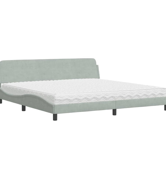 Bett mit Matratze Hellgrau 200x200 cm Samt