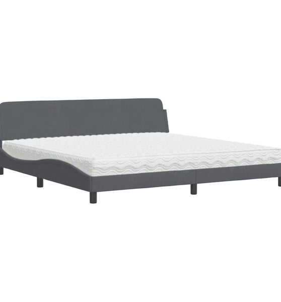 Bett mit Matratze Dunkelgrau 200x200 cm Samt