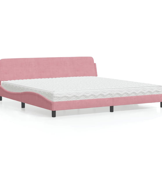 Bett mit Matratze Rosa 200x200 cm Samt