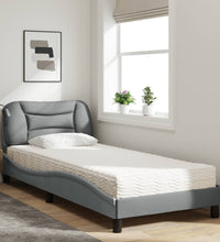 Bett mit Matratze Hellgrau 90x190 cm Stoff