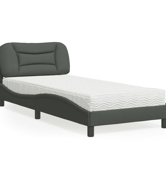 Bett mit Matratze Dunkelgrau 90x190 cm Stoff