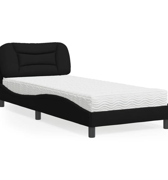 Bett mit Matratze Schwarz 90x190 cm Stoff