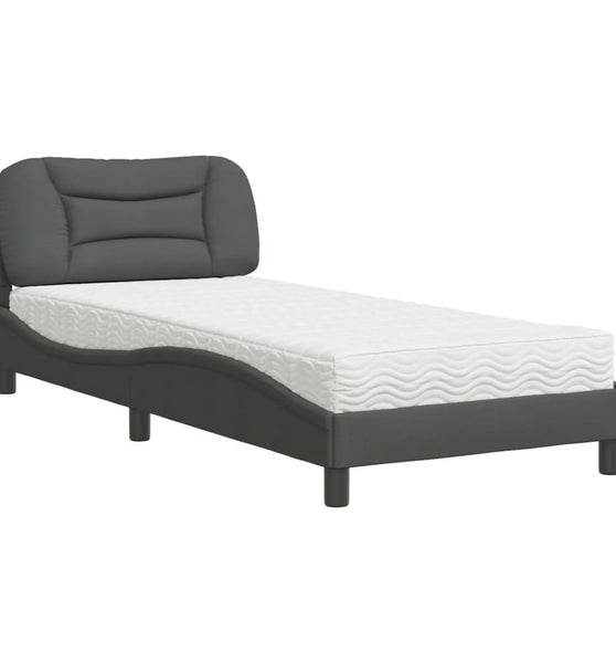Bett mit Matratze Dunkelgrau 90x200 cm Stoff