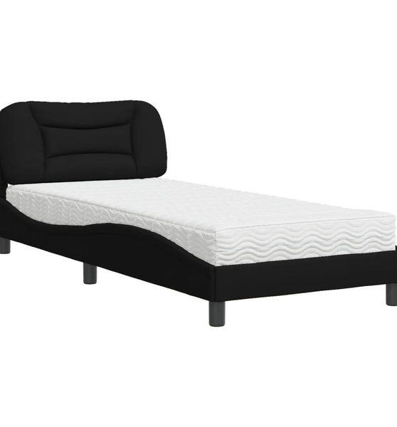Bett mit Matratze Schwarz 90x200 cm Stoff