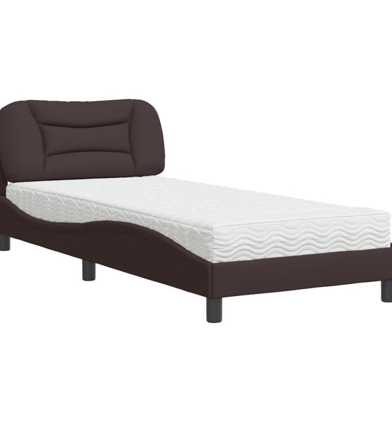 Bett mit Matratze Dunkelbraun 90x200 cm Stoff
