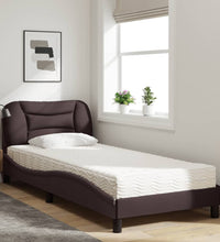 Bett mit Matratze Dunkelbraun 90x200 cm Stoff