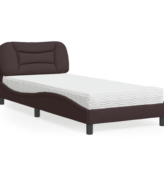 Bett mit Matratze Dunkelbraun 90x200 cm Stoff