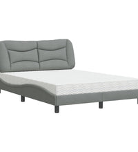 Bett mit Matratze Hellgrau 140x190 cm Stoff