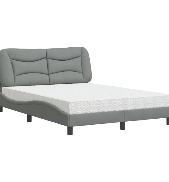 Bett mit Matratze Hellgrau 140x190 cm Stoff