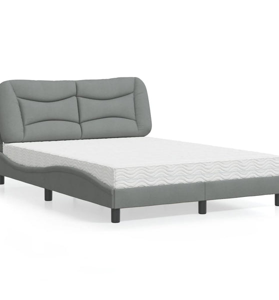 Bett mit Matratze Hellgrau 140x190 cm Stoff