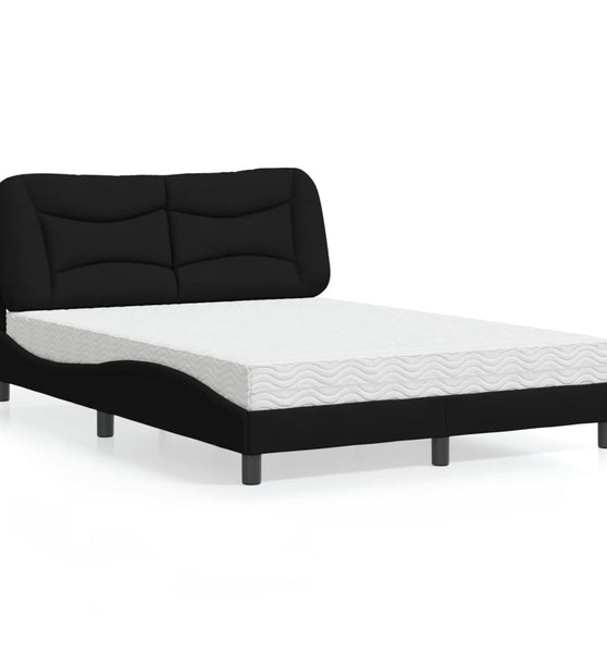 Bett mit Matratze Schwarz 140x190 cm Stoff