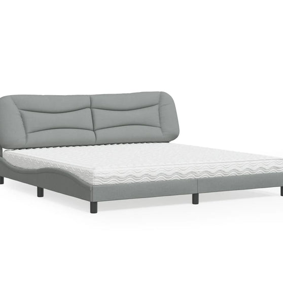 Bett mit Matratze Hellgrau 200x200 cm Stoff