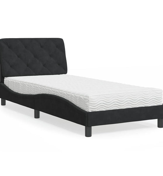 Bett mit Matratze Schwarz 80x200 cm Samt