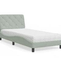 Bett mit Matratze Hellgrau 90x190 cm Samt