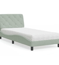 Bett mit Matratze Hellgrau 90x200 cm Samt