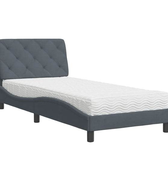 Bett mit Matratze Dunkelgrau 90x200 cm Samt