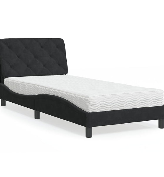 Bett mit Matratze Schwarz 90x200 cm Samt