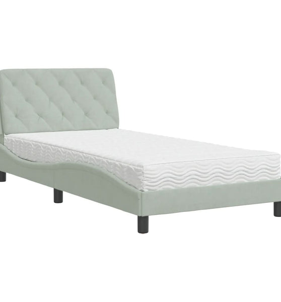 Bett mit Matratze Hellgrau 100x200 cm Samt