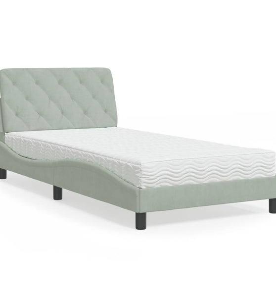 Bett mit Matratze Hellgrau 100x200 cm Samt