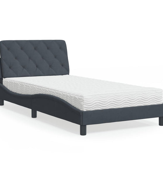 Bett mit Matratze Dunkelgrau 100x200 cm Samt