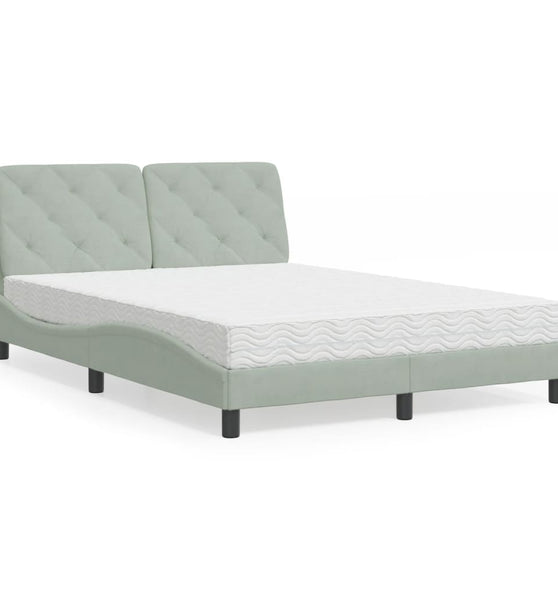 Bett mit Matratze Hellgrau 140x190 cm Samt