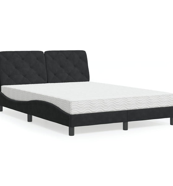 Bett mit Matratze Schwarz 140x190 cm Samt