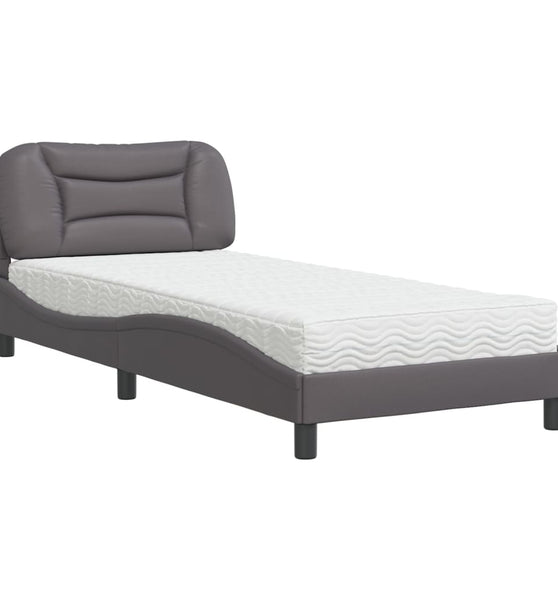 Bett mit Matratze Grau 80x200 cm Kunstleder