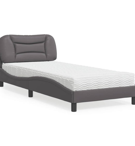 Bett mit Matratze Grau 80x200 cm Kunstleder