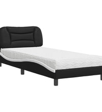 Bett mit Matratze Schwarz und Weiß 80x200 cm Kunstleder