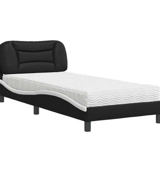 Bett mit Matratze Schwarz und Weiß 80x200 cm Kunstleder