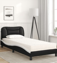 Bett mit Matratze Schwarz und Weiß 80x200 cm Kunstleder