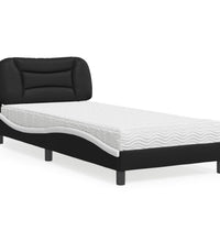 Bett mit Matratze Schwarz und Weiß 80x200 cm Kunstleder