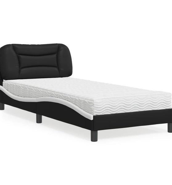 Bett mit Matratze Schwarz und Weiß 80x200 cm Kunstleder