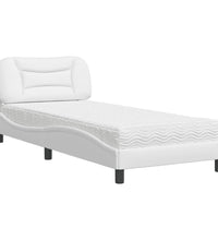 Bett mit Matratze Weiß 90x190 cm Kunstleder