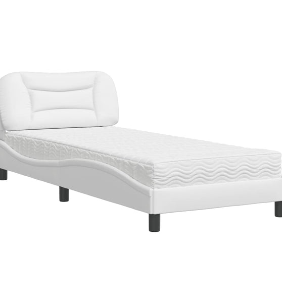 Bett mit Matratze Weiß 90x190 cm Kunstleder