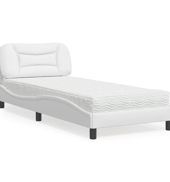 Bett mit Matratze Weiß 90x190 cm Kunstleder
