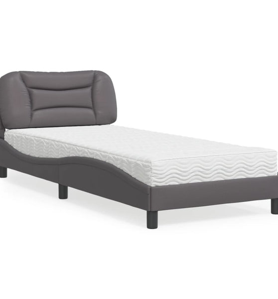 Bett mit Matratze Grau 90x190 cm Kunstleder