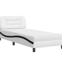 Bett mit Matratze Weiß und Schwarz 90x190 cm Kunstleder