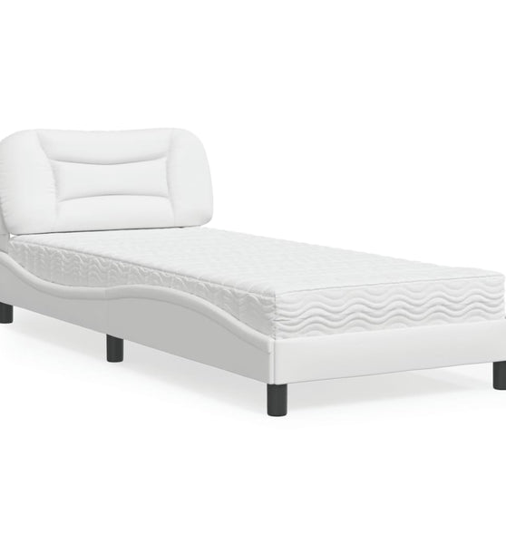 Bett mit Matratze Weiß 90x200 cm Kunstleder