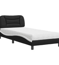 Bett mit Matratze Schwarz und Weiß 90x200 cm Kunstleder