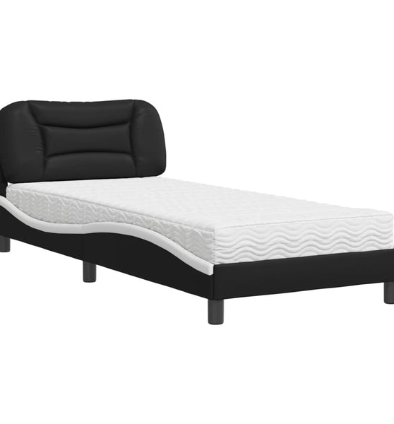 Bett mit Matratze Schwarz und Weiß 90x200 cm Kunstleder