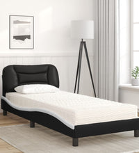 Bett mit Matratze Schwarz und Weiß 90x200 cm Kunstleder