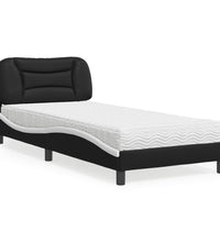 Bett mit Matratze Schwarz und Weiß 90x200 cm Kunstleder